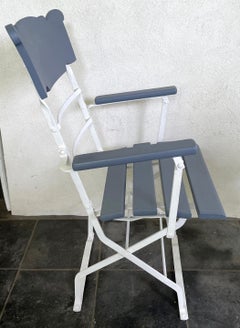 Grey and White Italian Folding Deck Bistro Chair