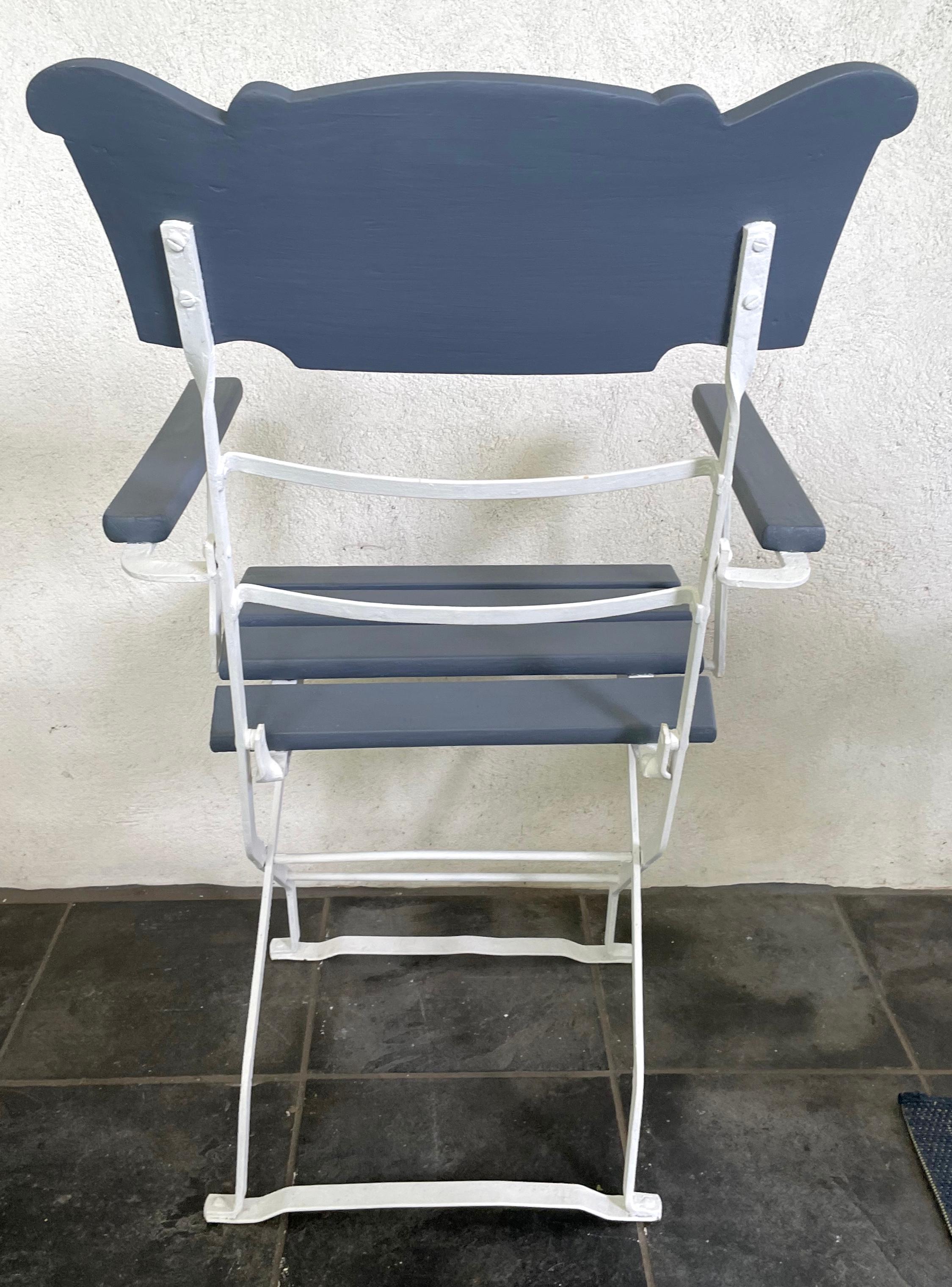 Painted Grey and White Italian Folding Deck Bistro Chair For Sale