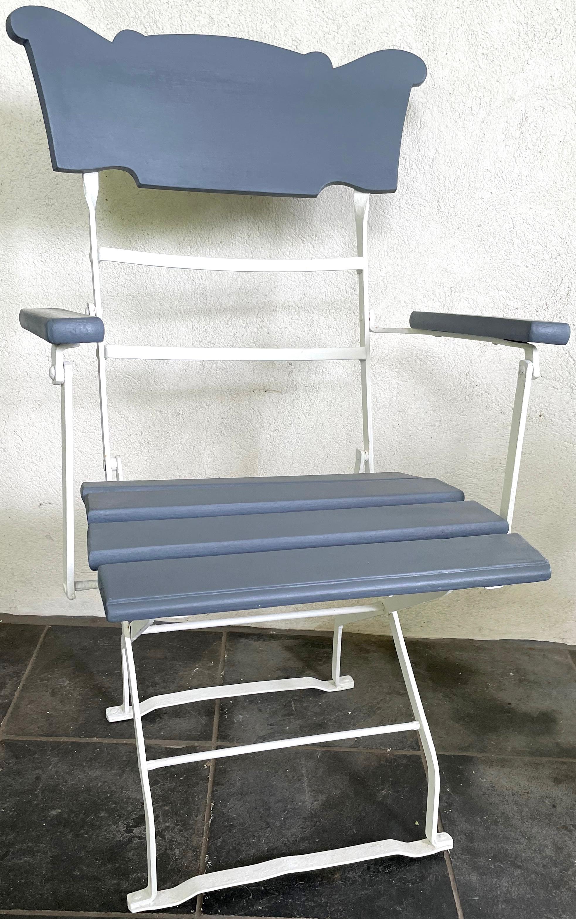 Mid-20th Century Grey and White Italian Folding Deck Bistro Chair For Sale