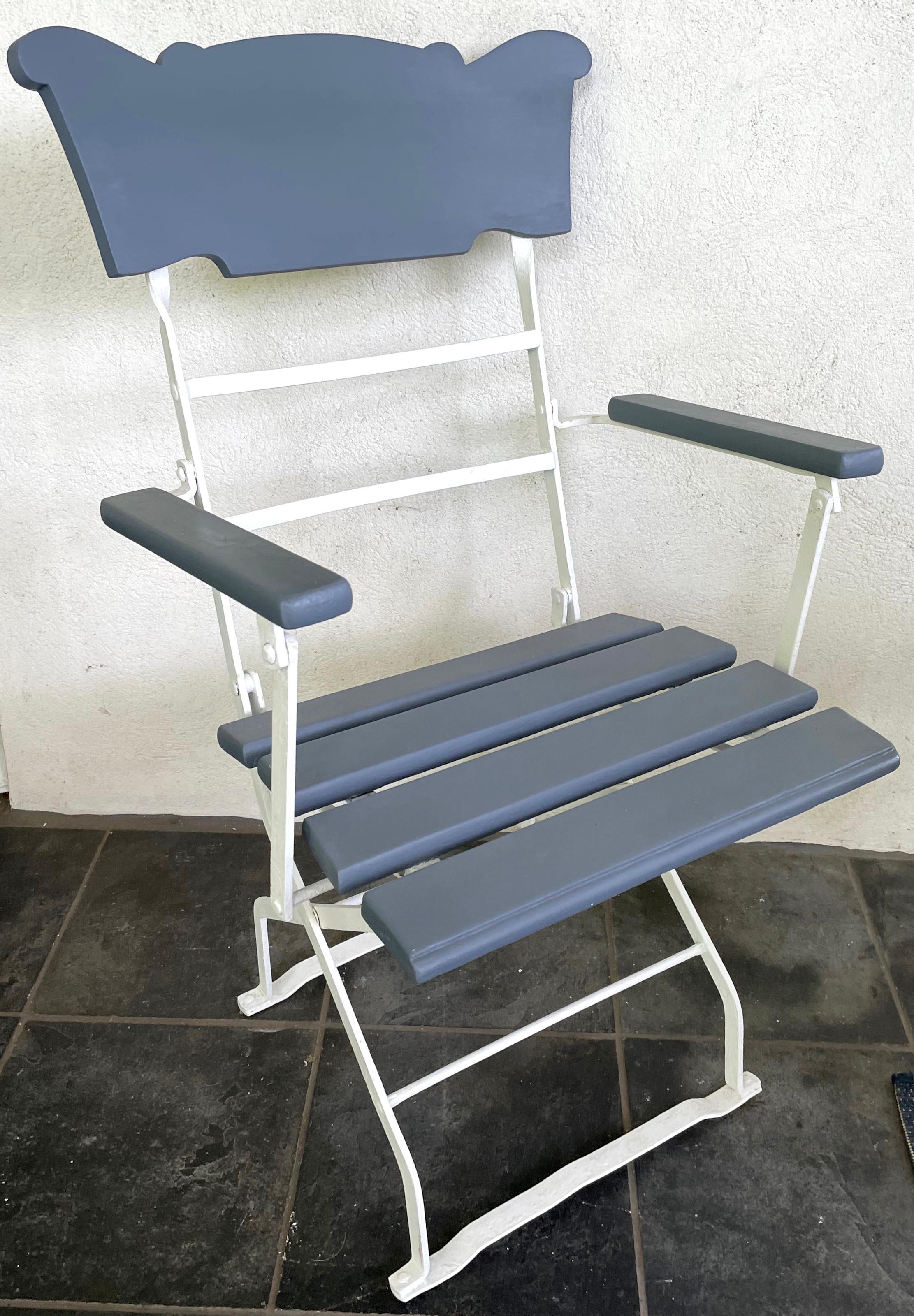 Metal Grey and White Italian Folding Deck Bistro Chair For Sale