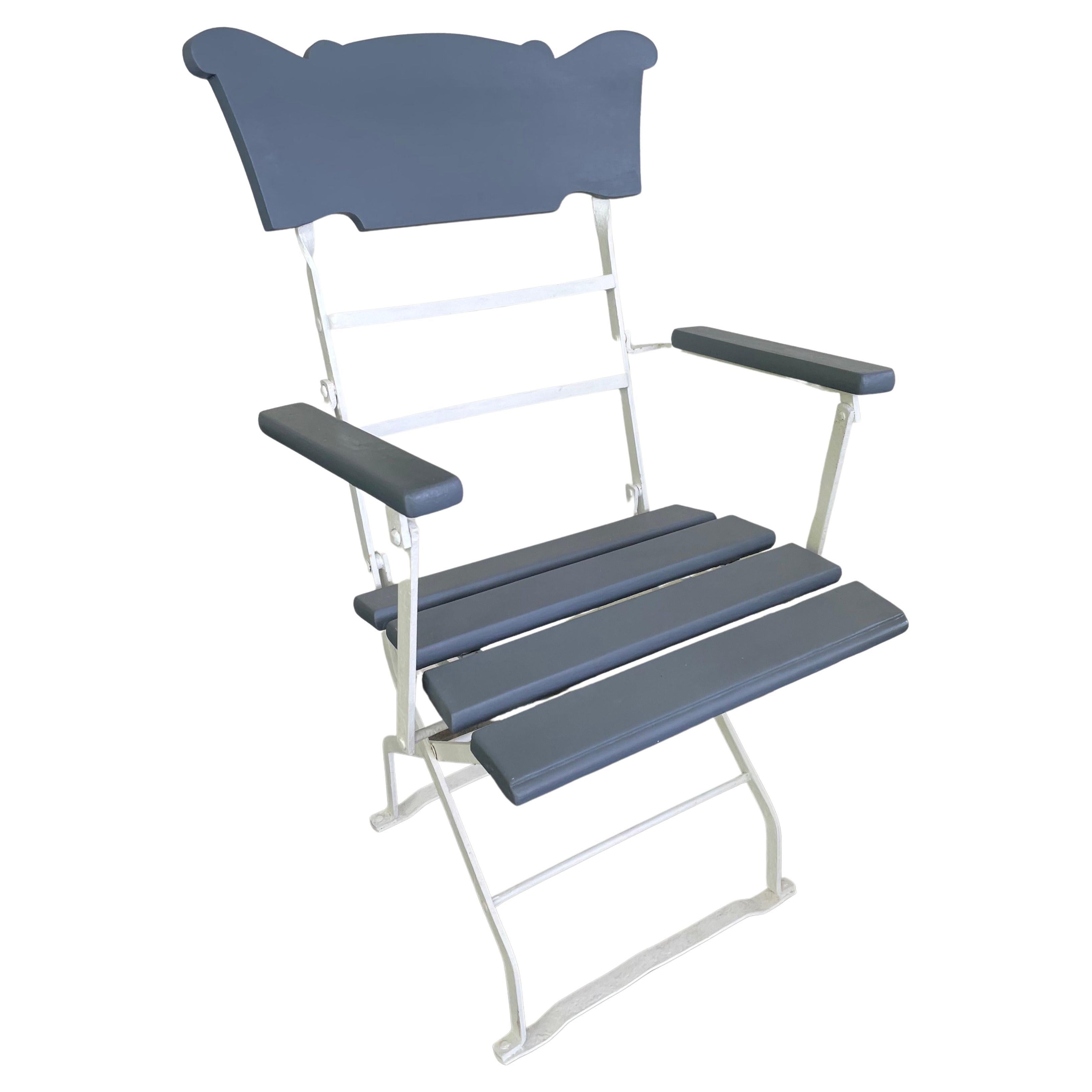 Grey and White Italian Folding Deck Bistro Chair For Sale
