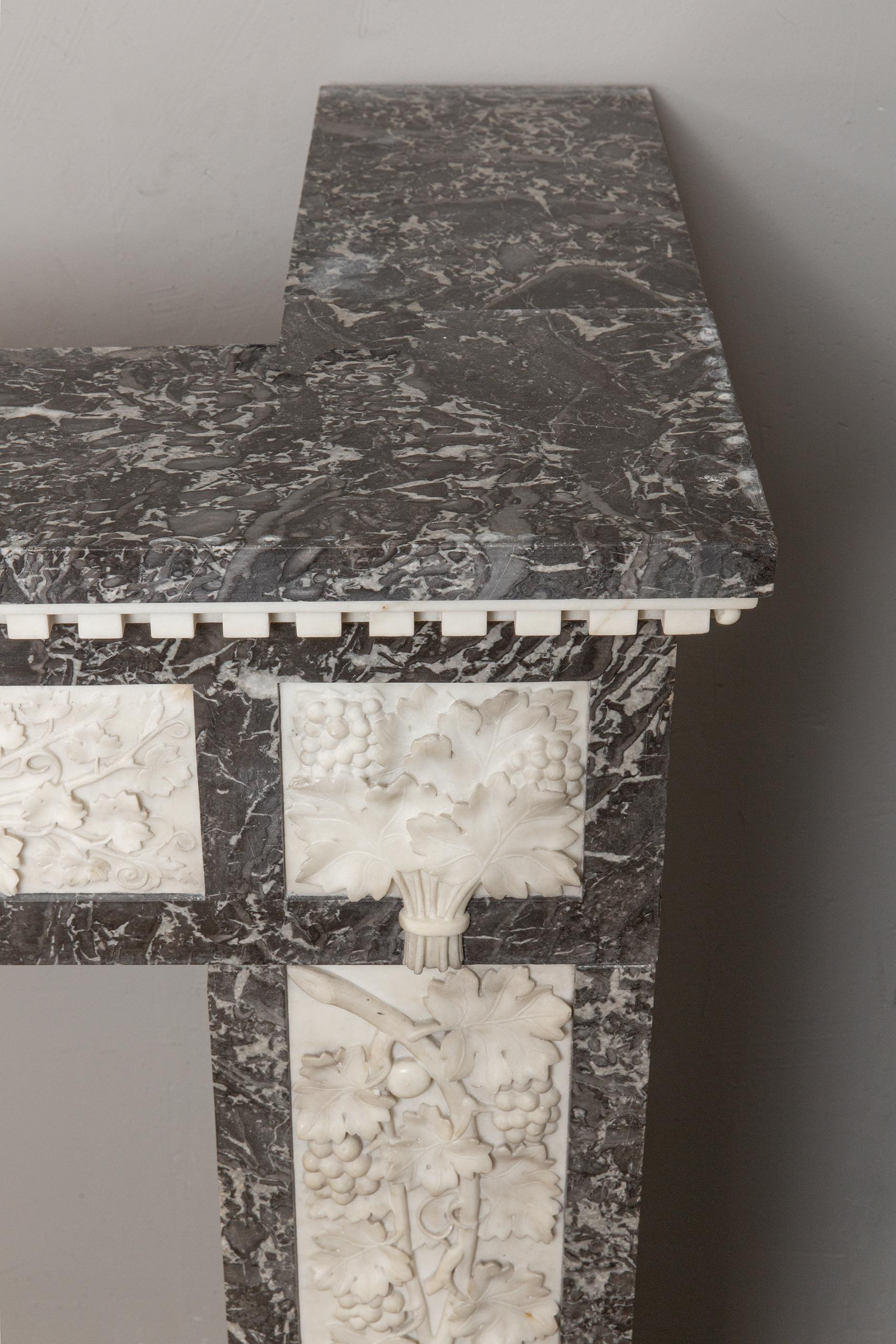 Grey and White Marble Antique Louis XVI Full Circulation Fireplace For Sale 3
