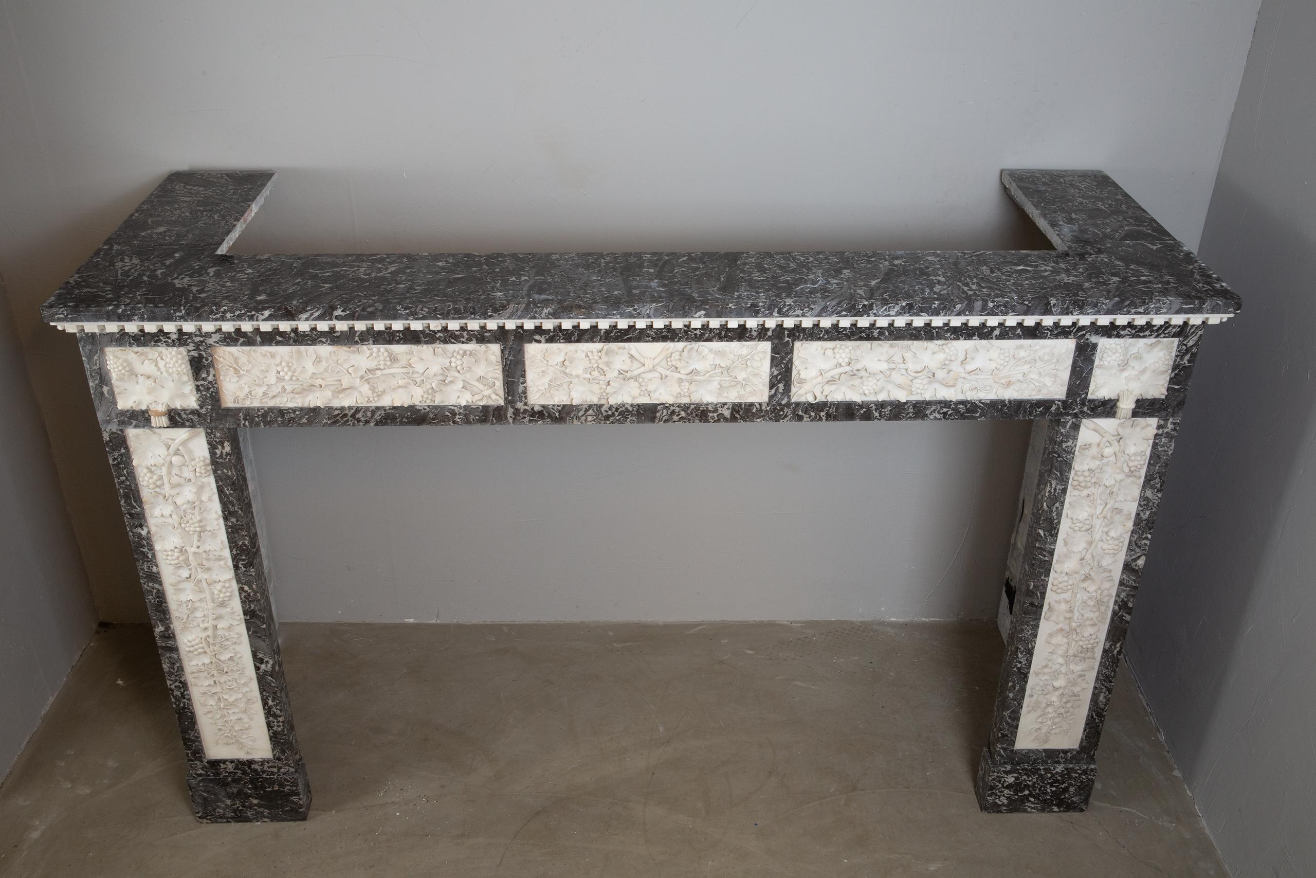 Grey and White Marble Antique Louis XVI Full Circulation Fireplace For Sale 4