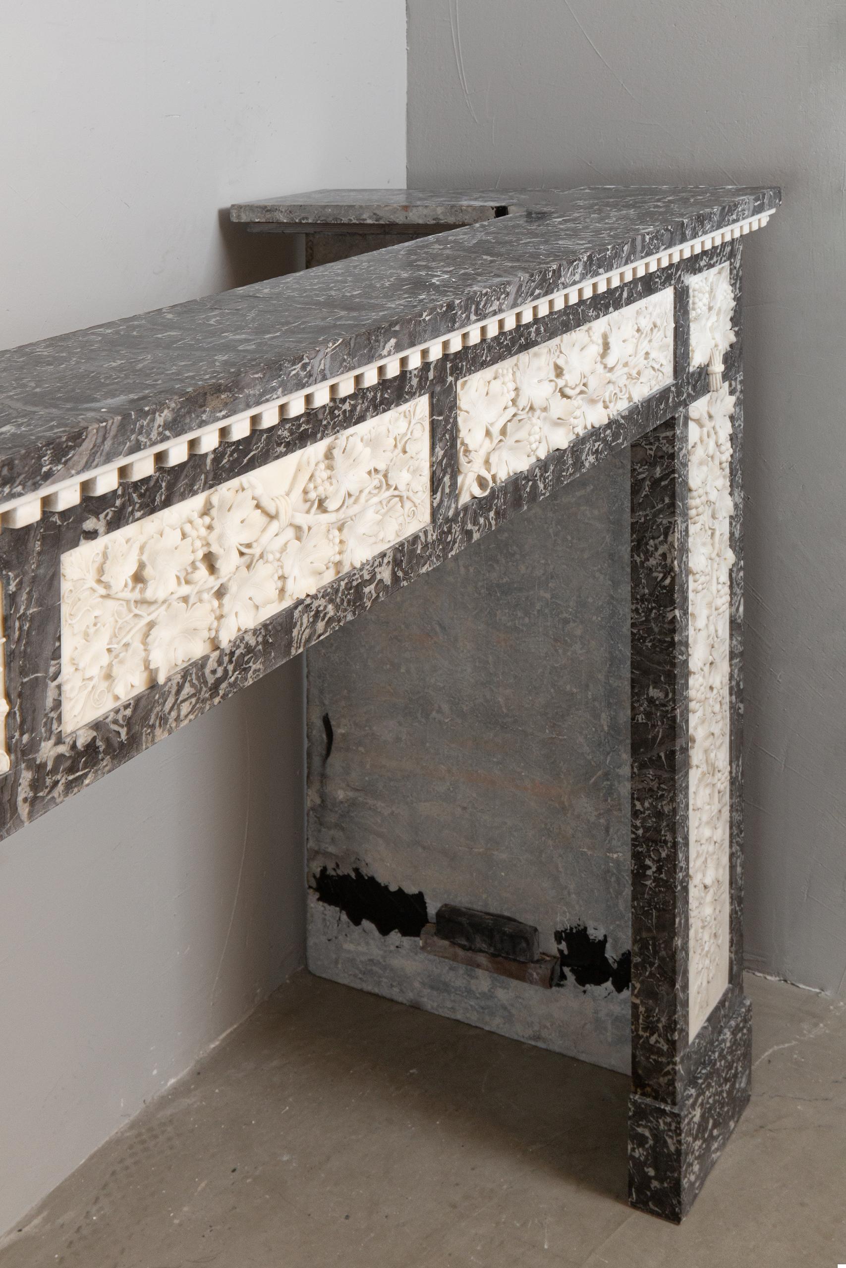 Grey and White Marble Antique Louis XVI Full Circulation Fireplace For Sale 2
