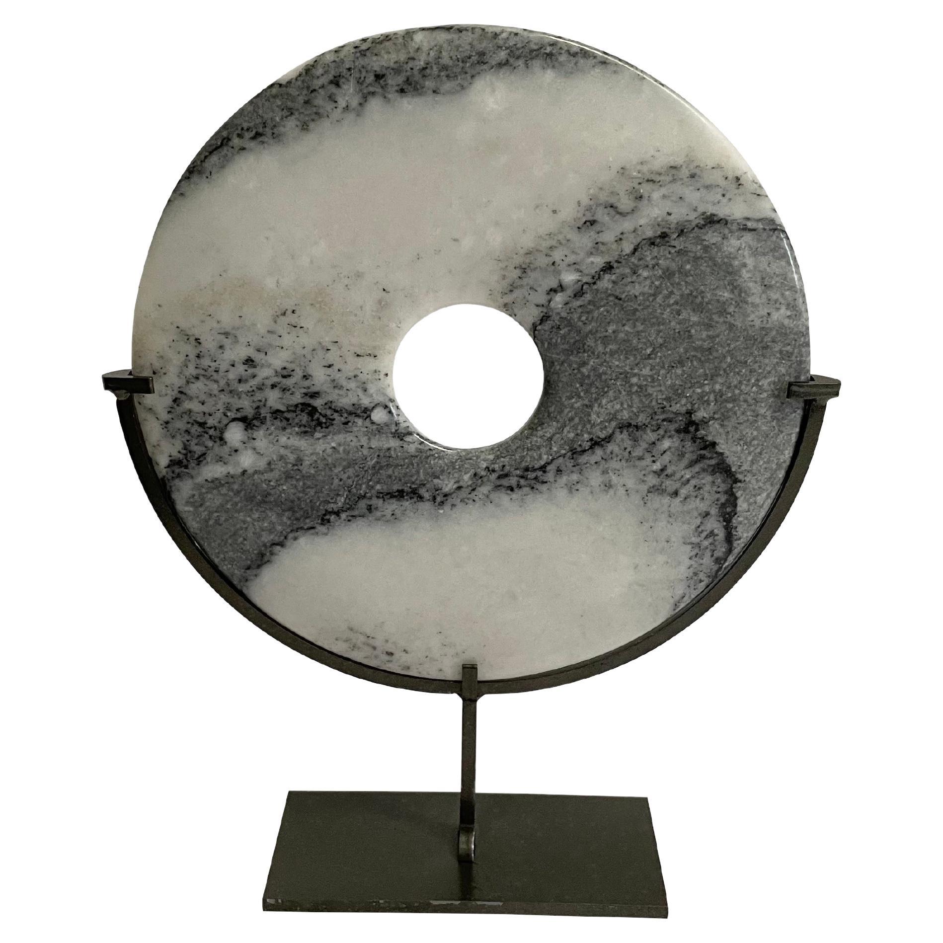 Grey and White Marble Disc Sculpture, China, Contemporary