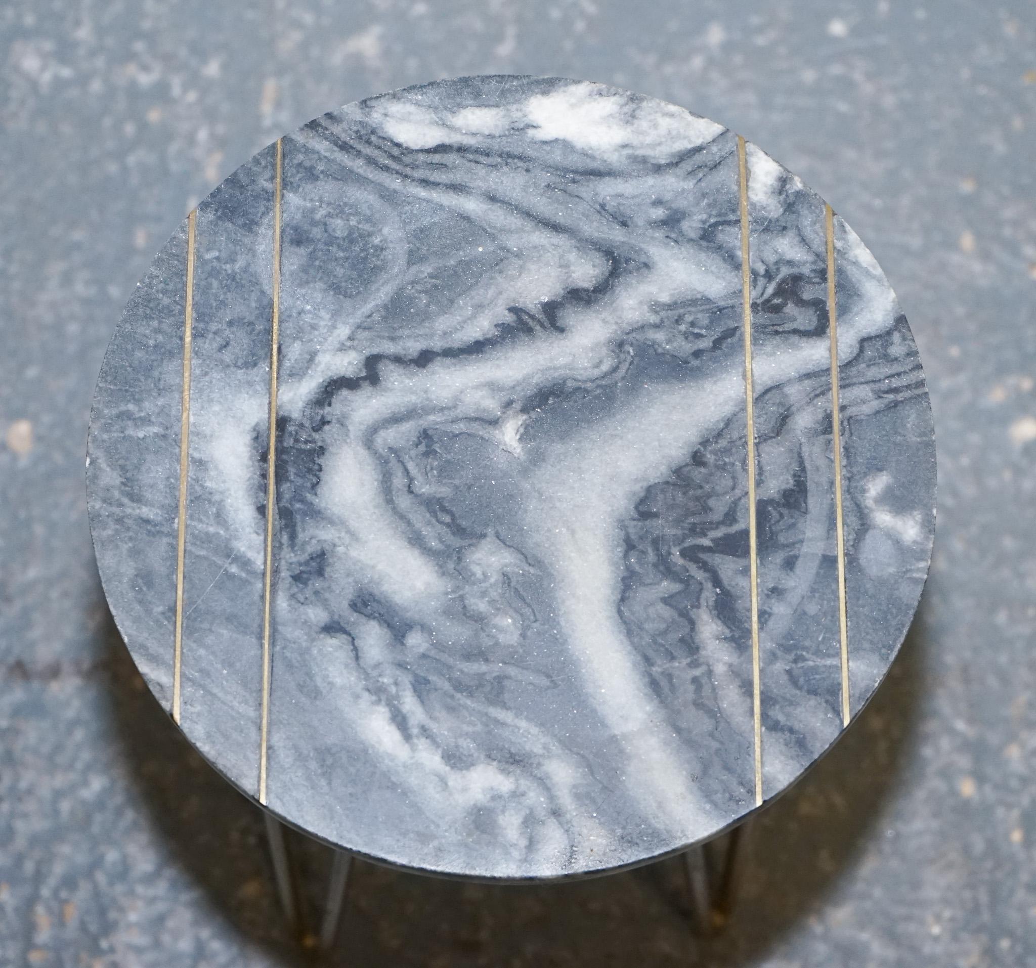 Marble GREY AND WHITE MARBLE TOP WITH GOLD PIN LEGS PLANT LAMP SiDE TABLE For Sale