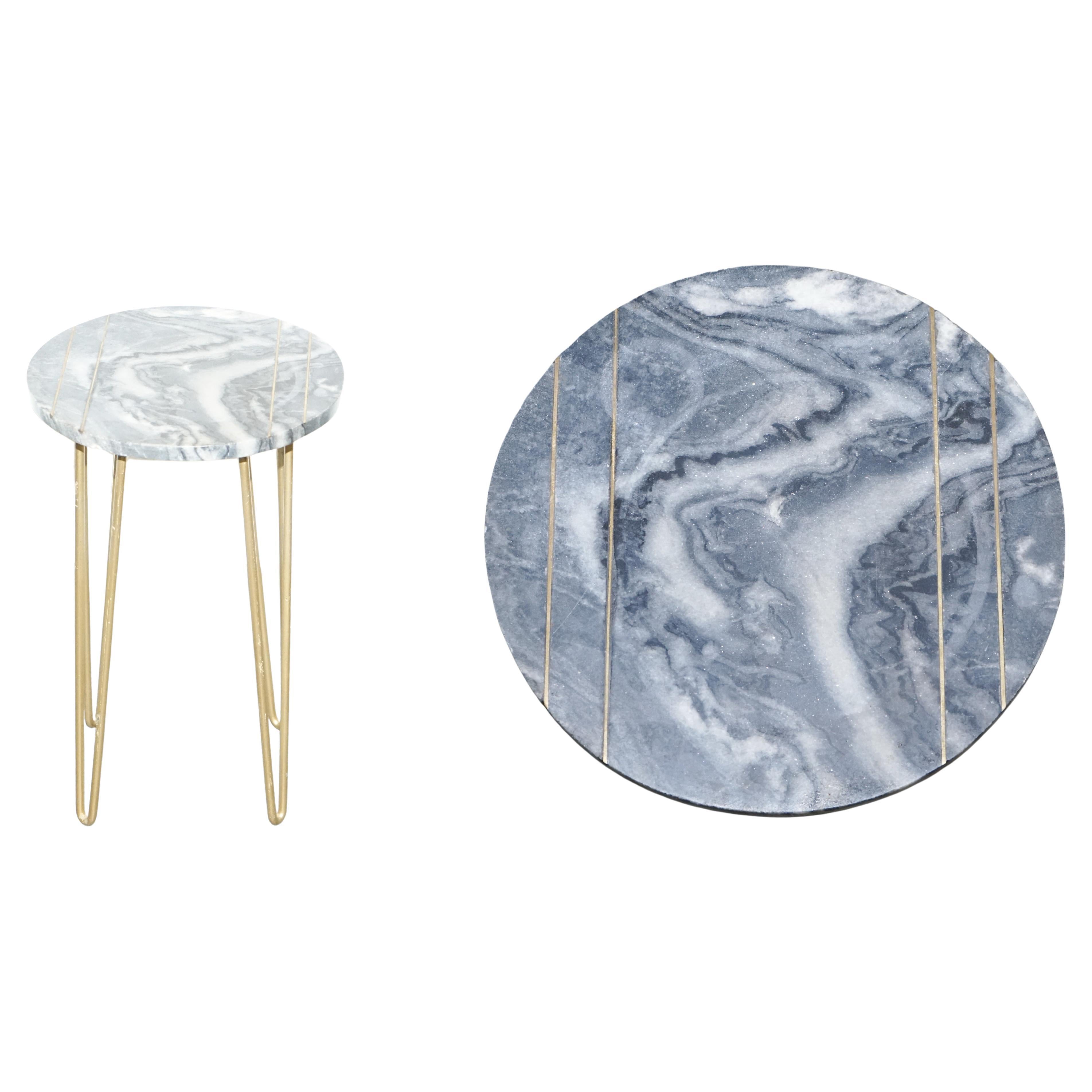 TOP IN MARMO GRIGIO E BIANCO CON GAMBE A SPILLO D'ORO LAMPADA PER PIANTE SiDE TABLE