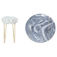 GREY AND WHITE MARBLE TOP WITH GOLD PIN LEGS PLANT LAMP SiDE TABLE