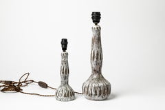 Grey and White Pair of Ceramic Table Lamps by French Artist, circa 1970