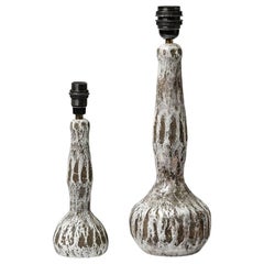 Grey and White Pair of Ceramic Table Lamps by French Artist, circa 1970