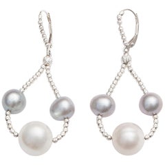 Grey and White Pearl Drop Earrings