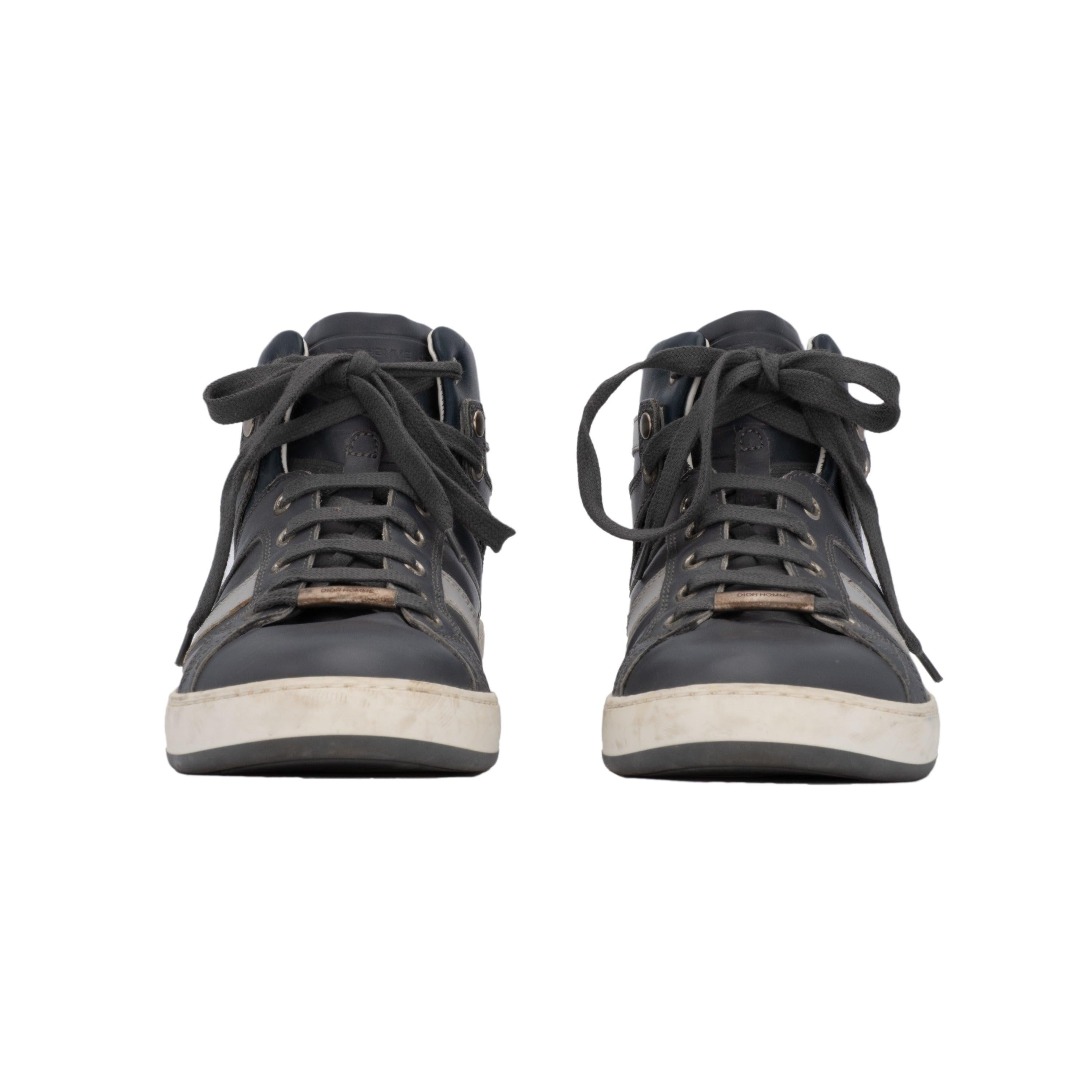 Christian Dior Homme grey and white leather sneakers shoes. High:9; High sole:3;