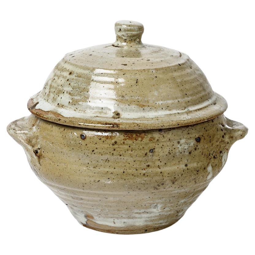 Grey and White Stoneware Ceramic Covered Pot or Box by Anne Kjaersgaard La Borne