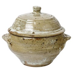 Pot ou boîte couvert en céramique grise et blanche en grès par Anne Kjaersgaard La Borne