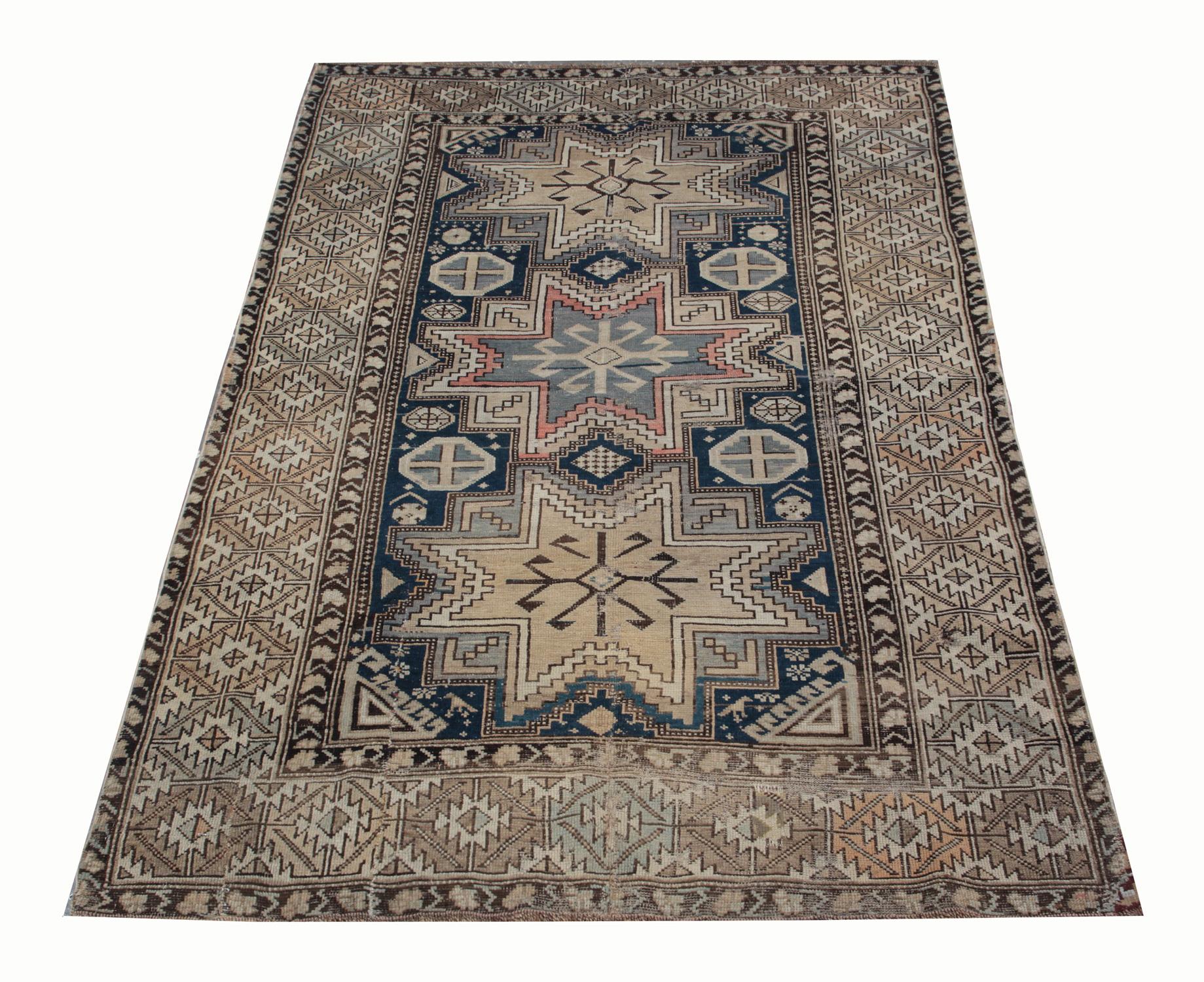 An excellent example of Caucasian carpet rug weaving from the Kazak region. Though these orange- red ground Central Medallion patterned rugs may seem like from a distance, but this woven rug has a great range of colors. This geometric rug has a