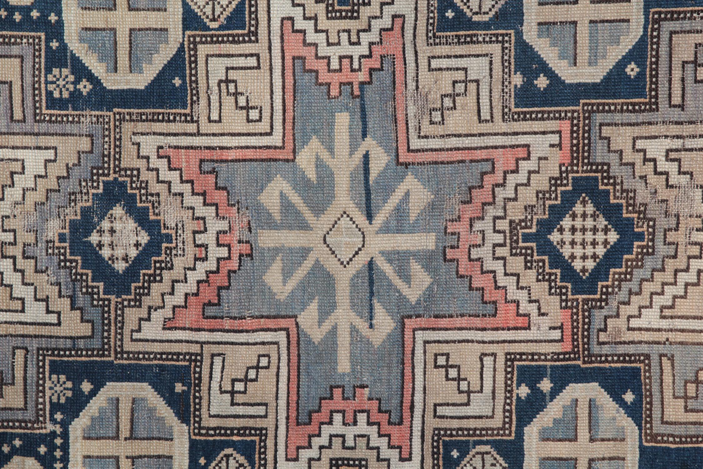 Kazak Grey Area Rugs for Sale, Antique Rugs Caucasian Carpet, Wool Living Room Rugs