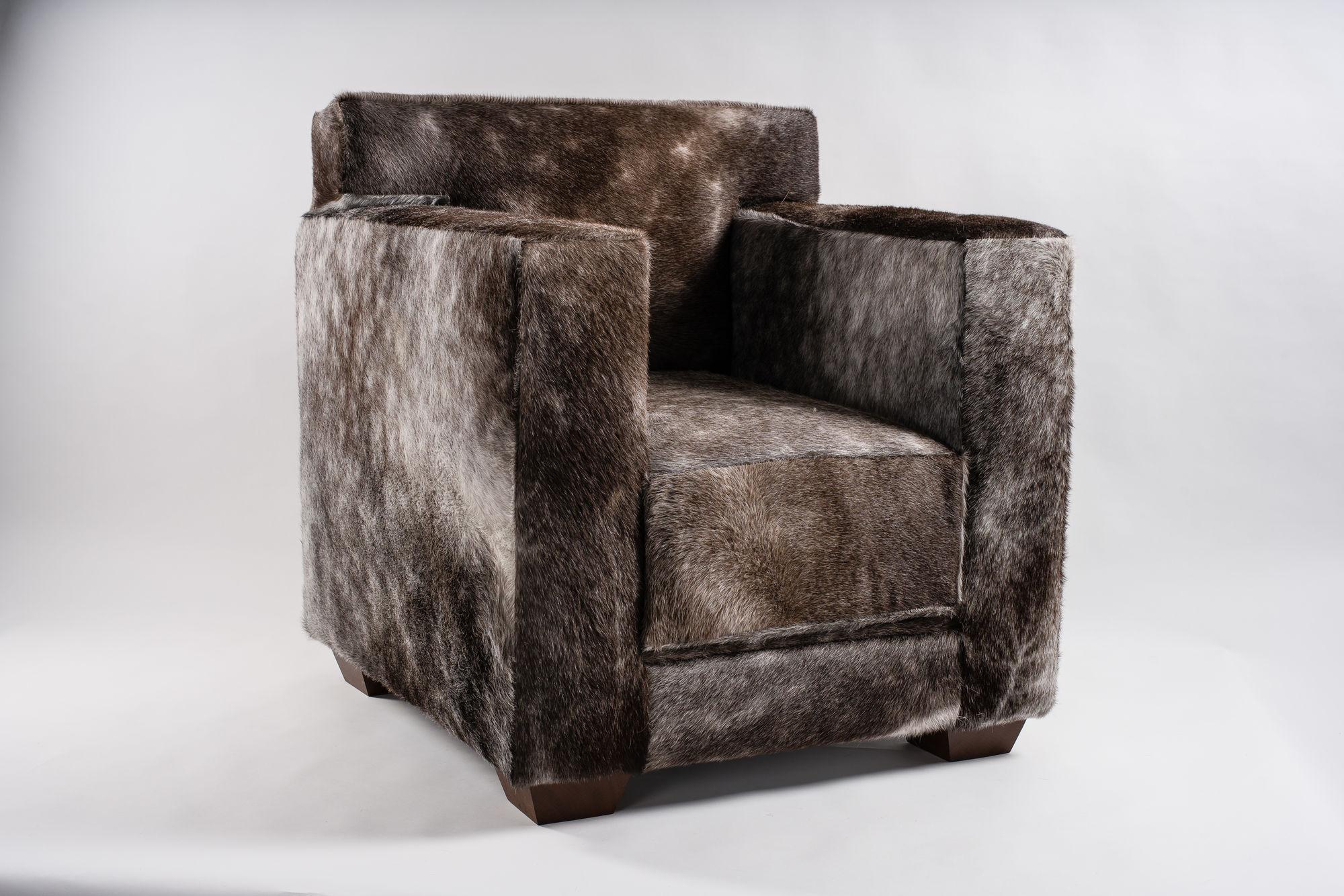 Contemporary Grey Armchair with Horsehide Upholstery, Montaigne For Sale