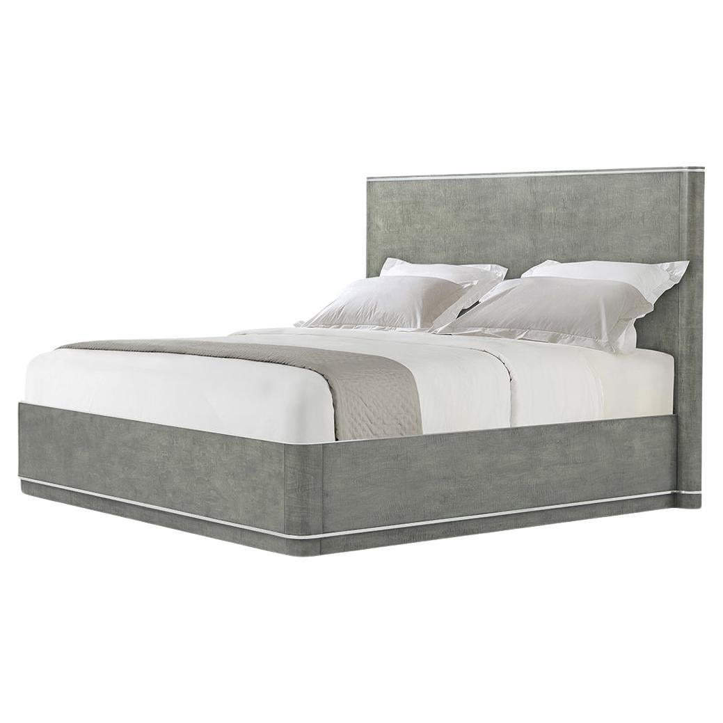 Grauer Art-déco-Bettrahmen im Art-déco-Stil - California King im Angebot