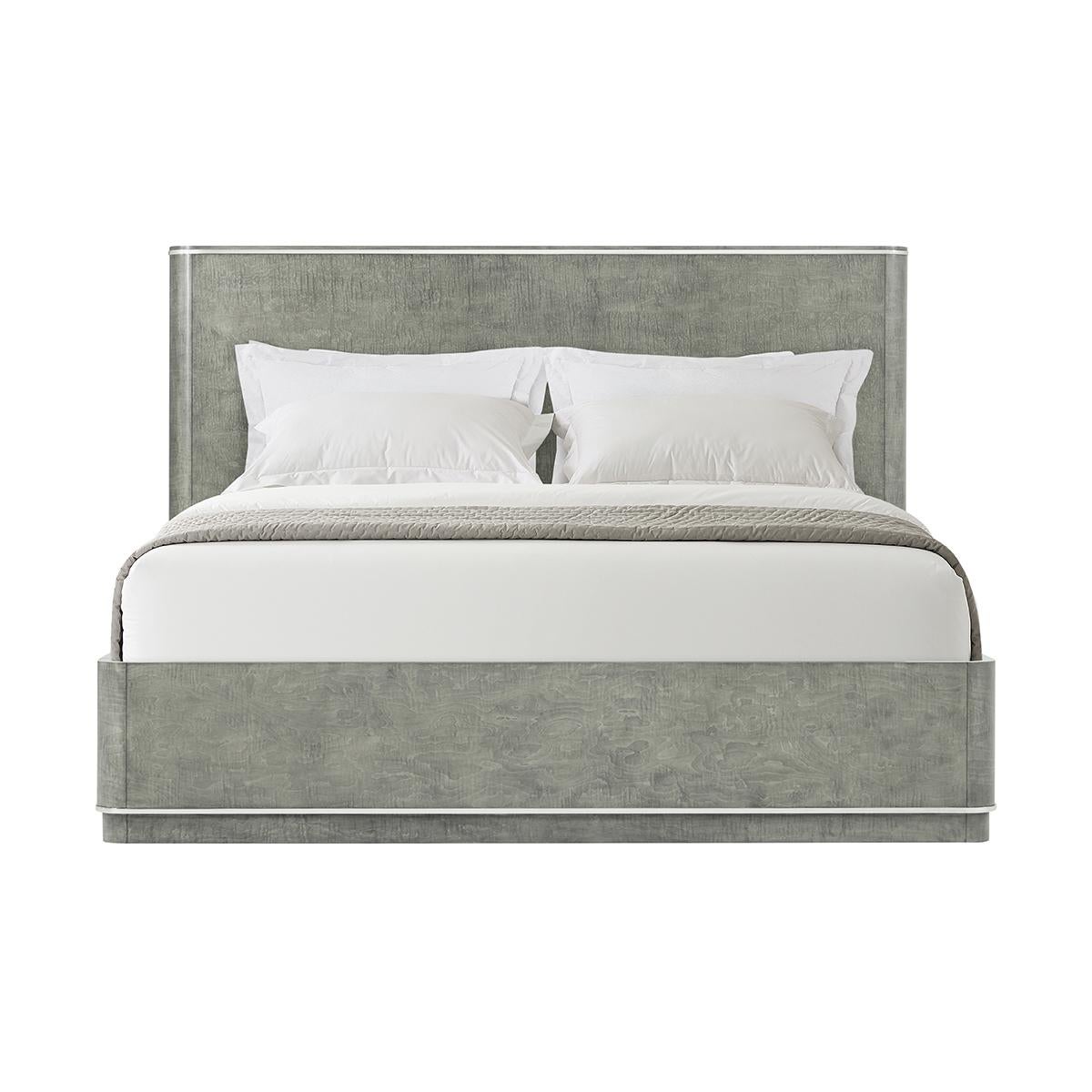 Vietnamese Grey Art Deco Bed Frame - US King For Sale