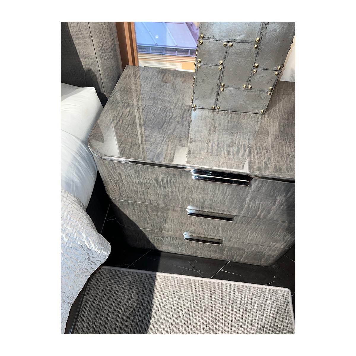 Contemporary Grey Art Deco Nightstands with Drawers For Sale