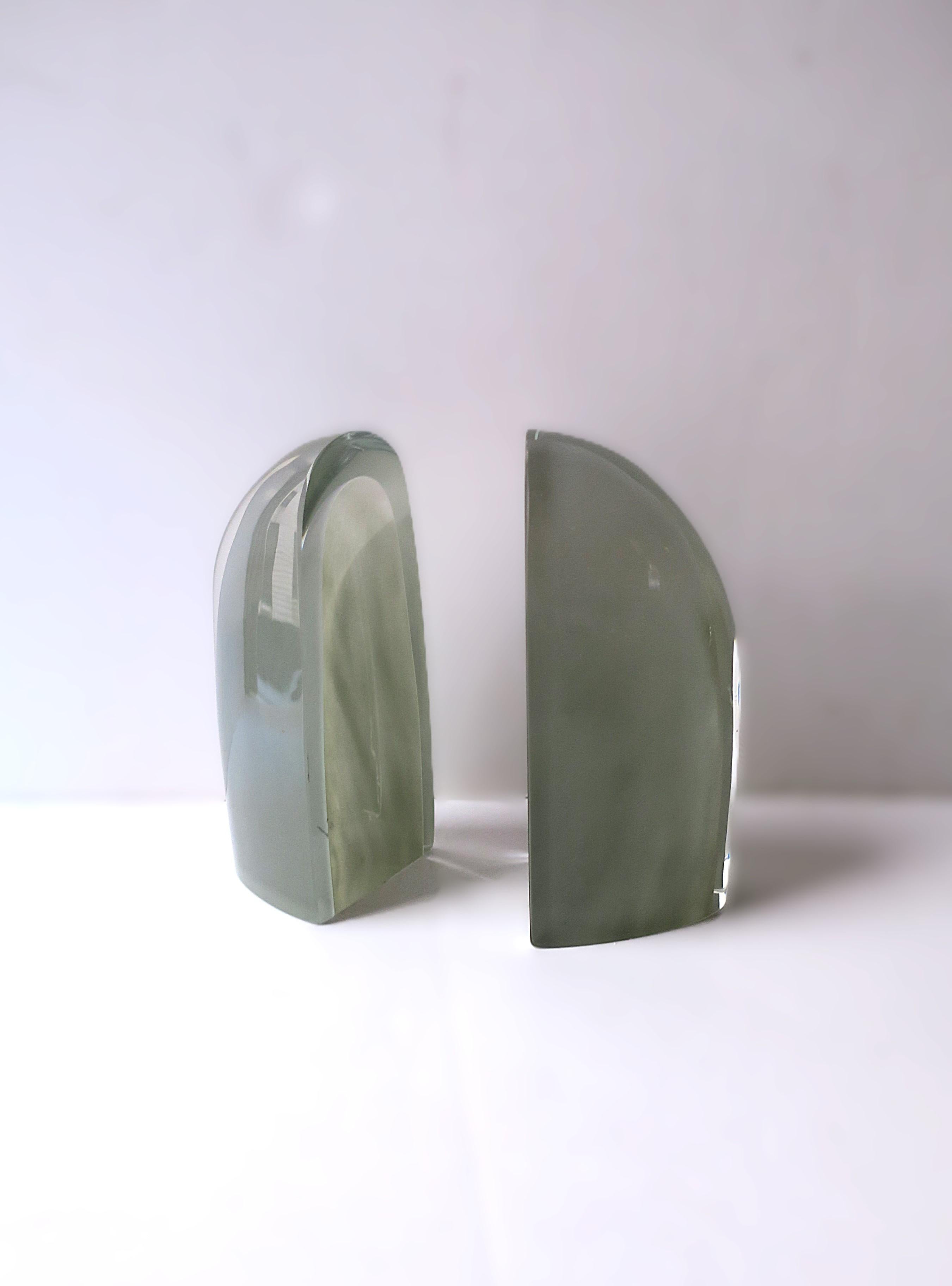 Polish Grey Art Glass Bookends
