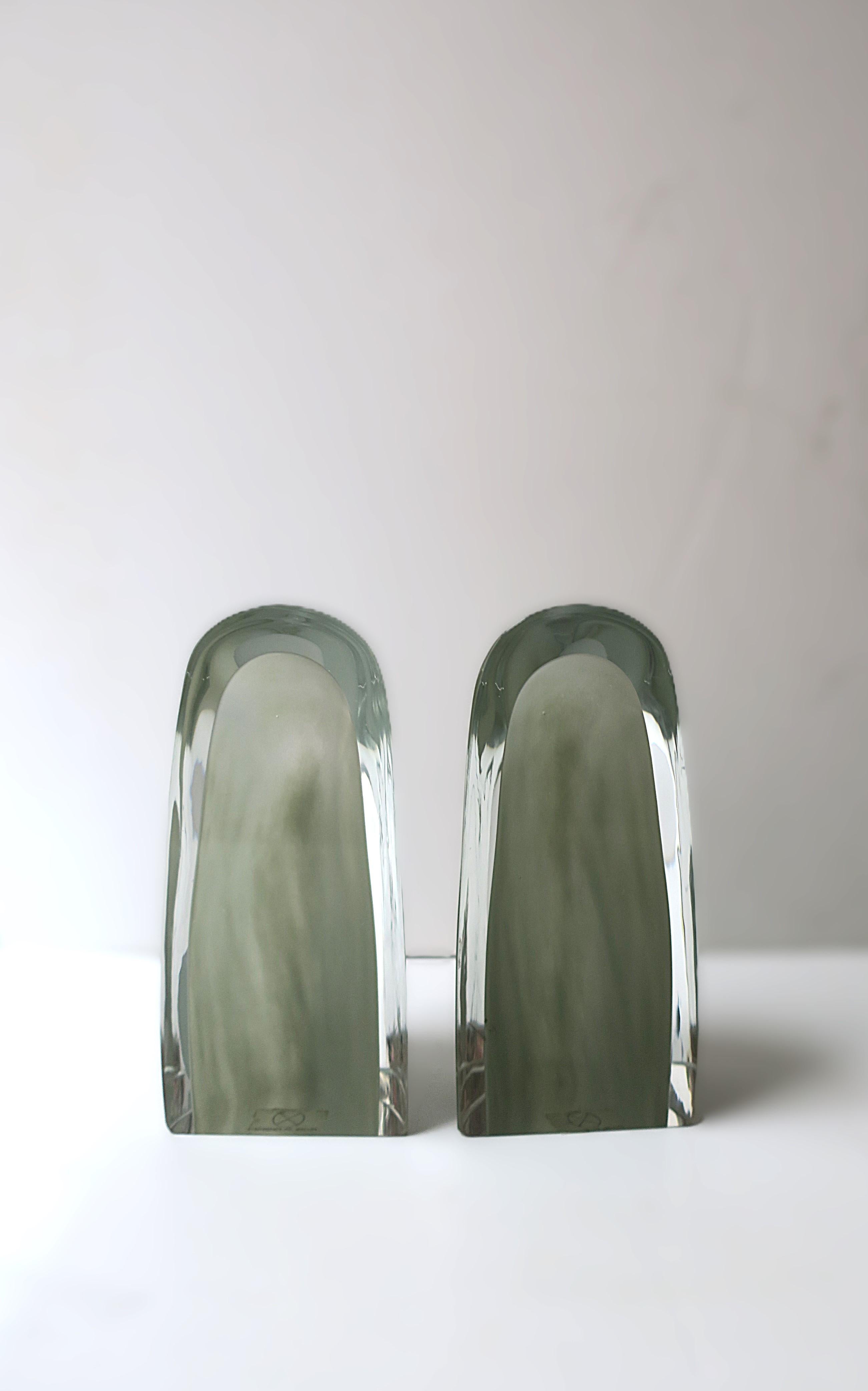 Contemporary Grey Art Glass Bookends