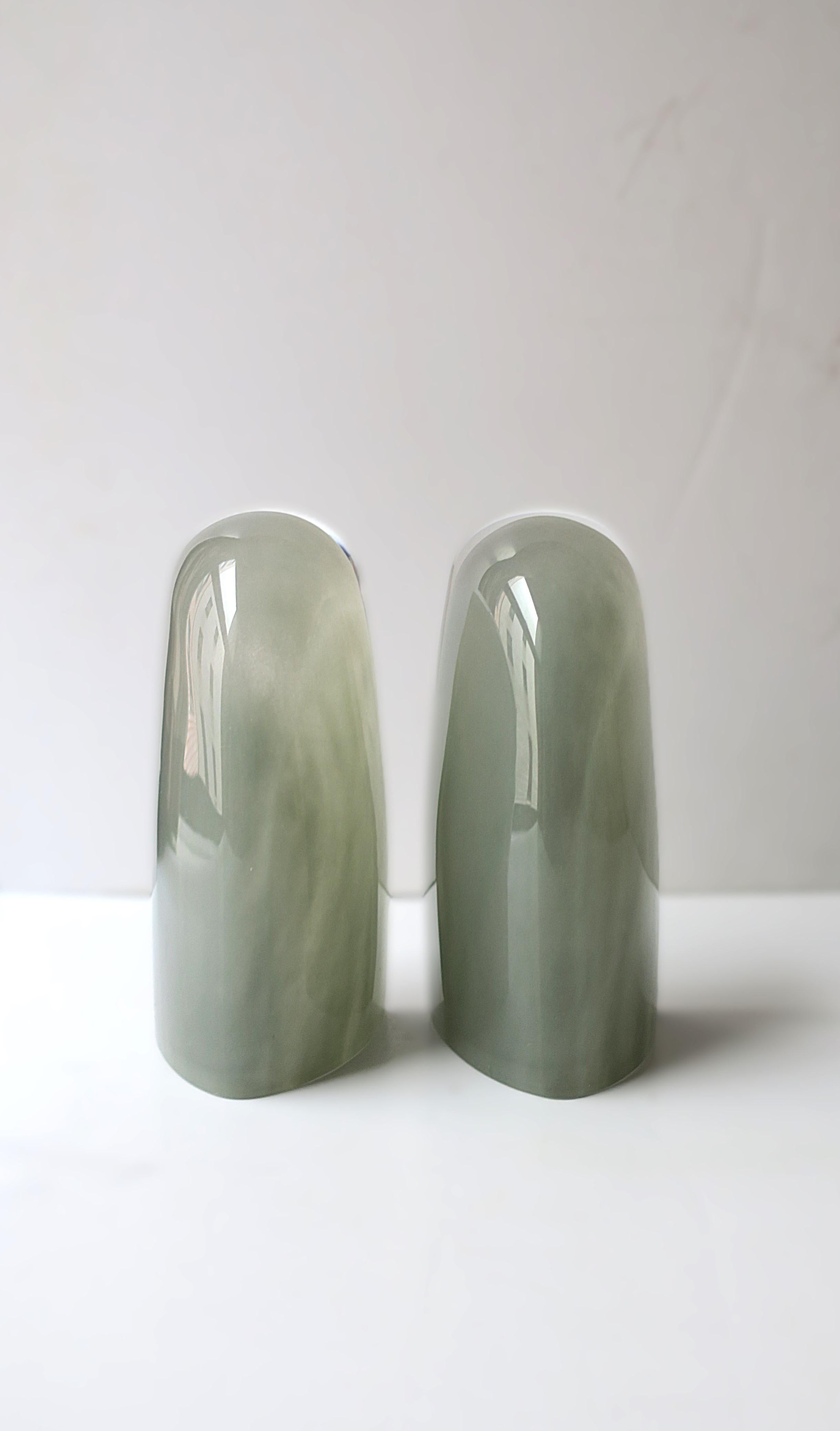 Crystal Grey Art Glass Bookends