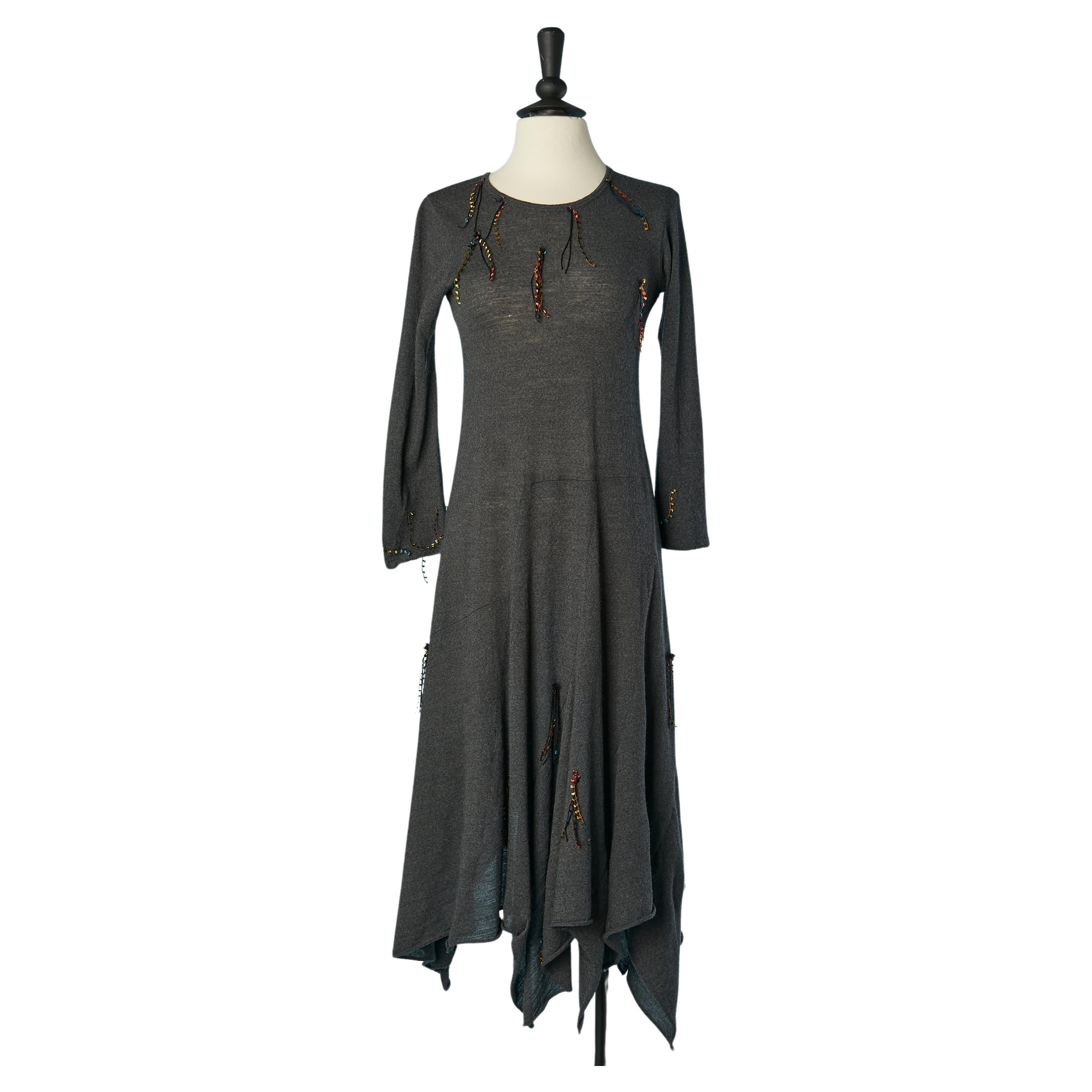 Robe asymétrique en jersey de laine gris avec embellissement Comme des Garçons