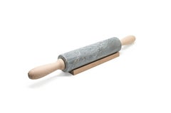 Handmade Grey Bardiglio Marble Rolling Pin with Wooden Handles