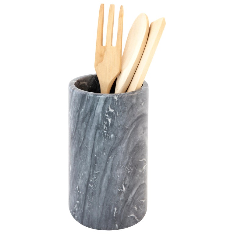 Handmade Grey Bardiglio Marble Utensil Holder For Sale at 1stDibs