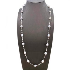 Grey Baroque Pearl Sterling Silver Long Station Necklace