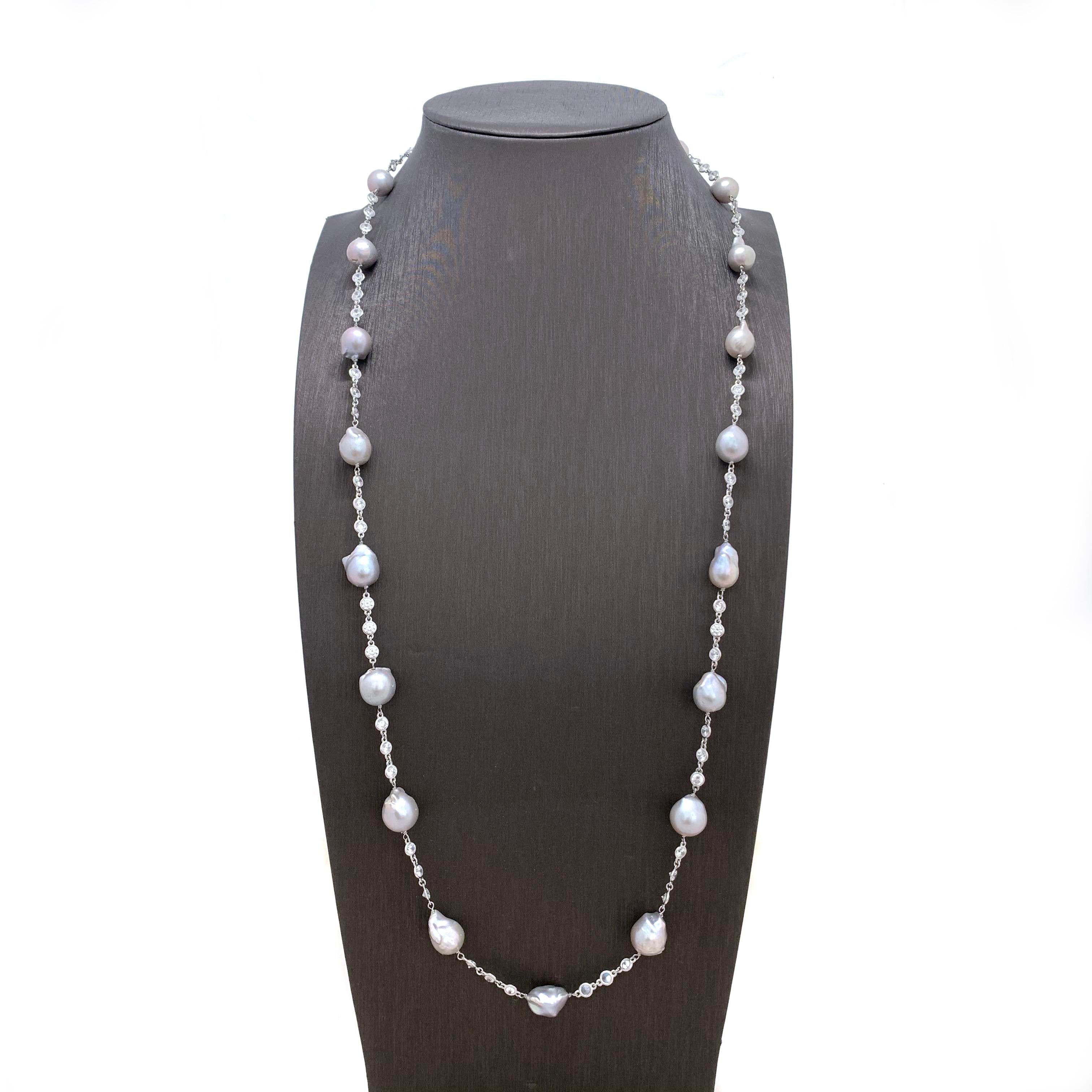 925 Sterling Silver Tube Freshwater Baroque Drop Pearl 90cm 35" Long Necklaces 