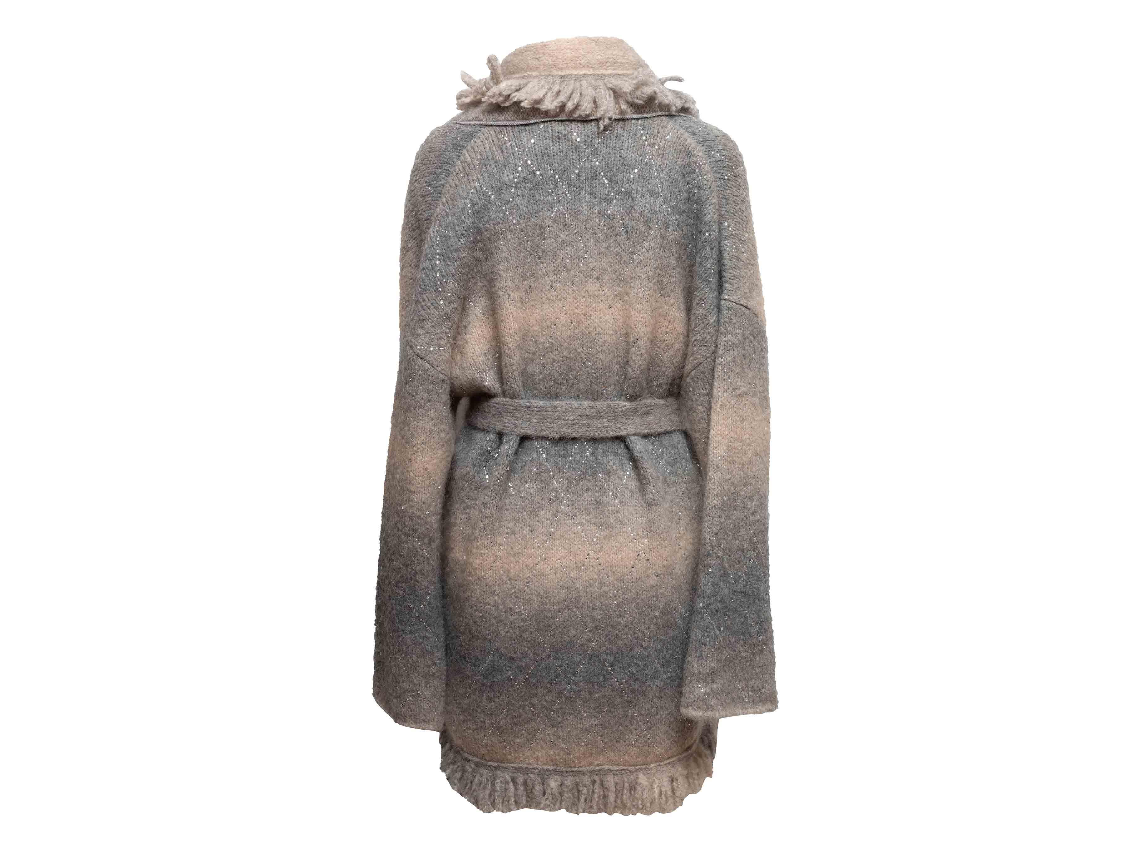 Grey & Beige Alanui Alpaca Embellished Wrap Cardigan Size US M Bon état - En vente à New York, NY