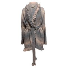 Grey & Beige Alanui Alpaca Embellished Wrap Cardigan Size US M