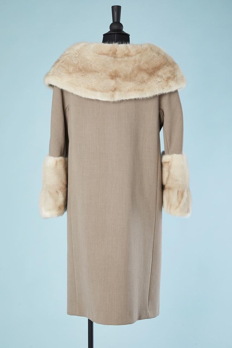 Grey-beige double-breasted 1950's wool coat with mink collar and cuffs STEVENS  2
