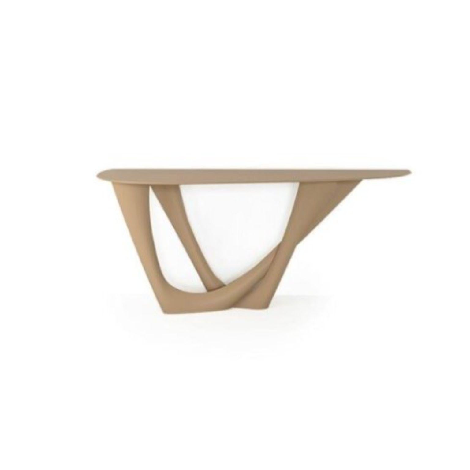 Grey beige G-Console duo steel base and top by Zieta
Dimensions: D 56 x W 168 x H 75 cm 
Material: Steel
Also available in different colors and dimensions.

G-Console is another bionic object in our collection. Created for smaller spaces, it gives