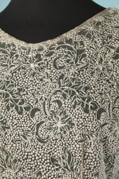 Grey-beige see-through beaded tulle lace cocktail dress ROBERTO CAVALLI