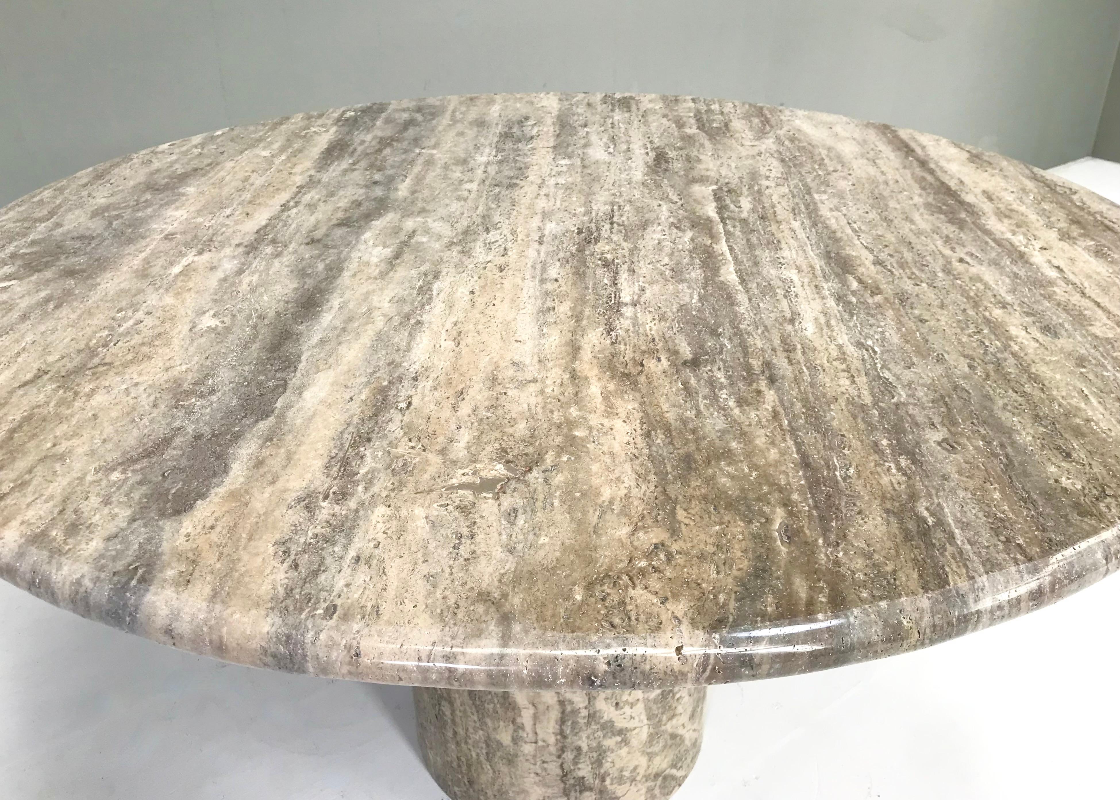 Grey / Beige Travertine Round Dining Table For Sale 5