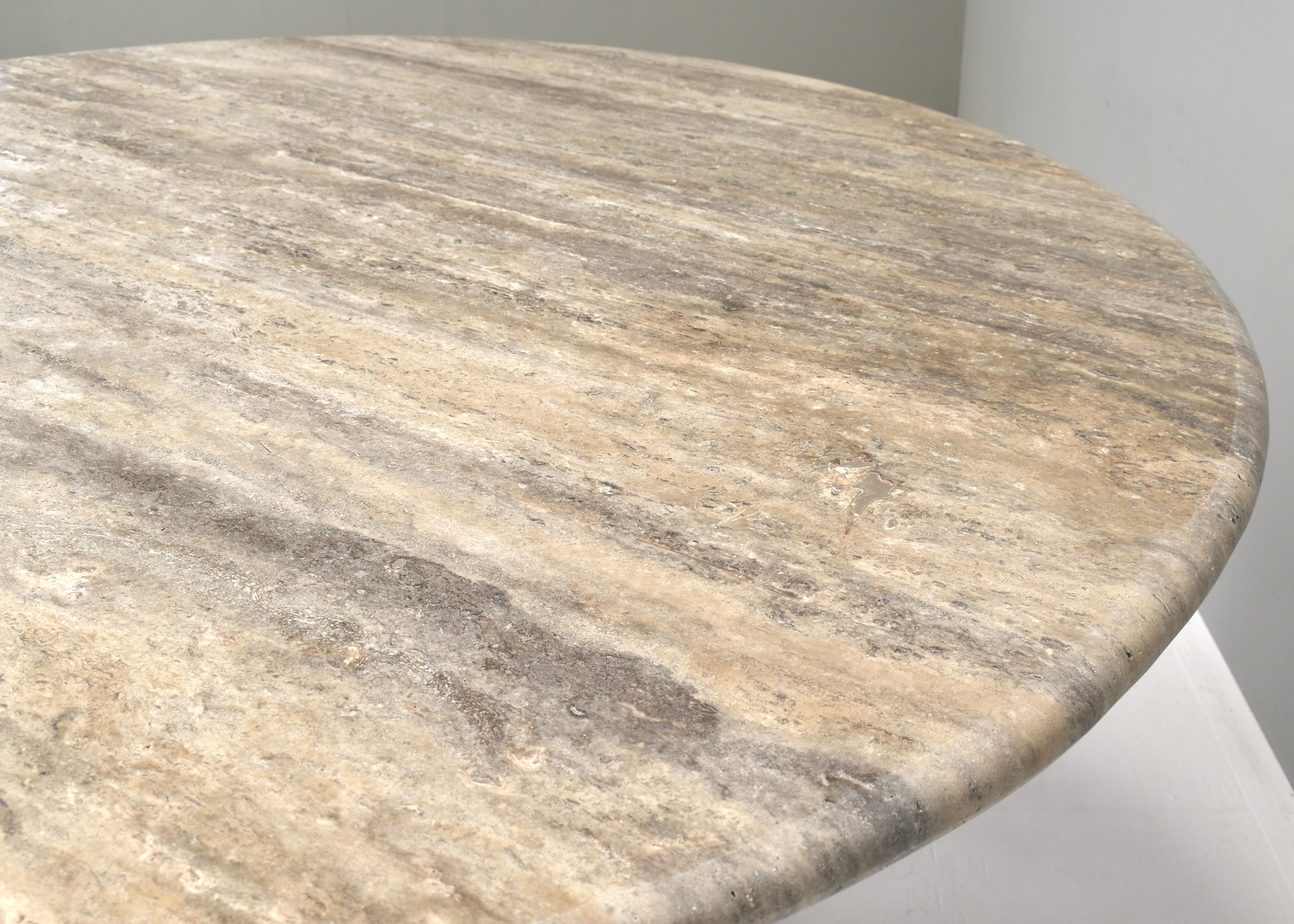 Grey / Beige Travertine Round Dining Table For Sale 10