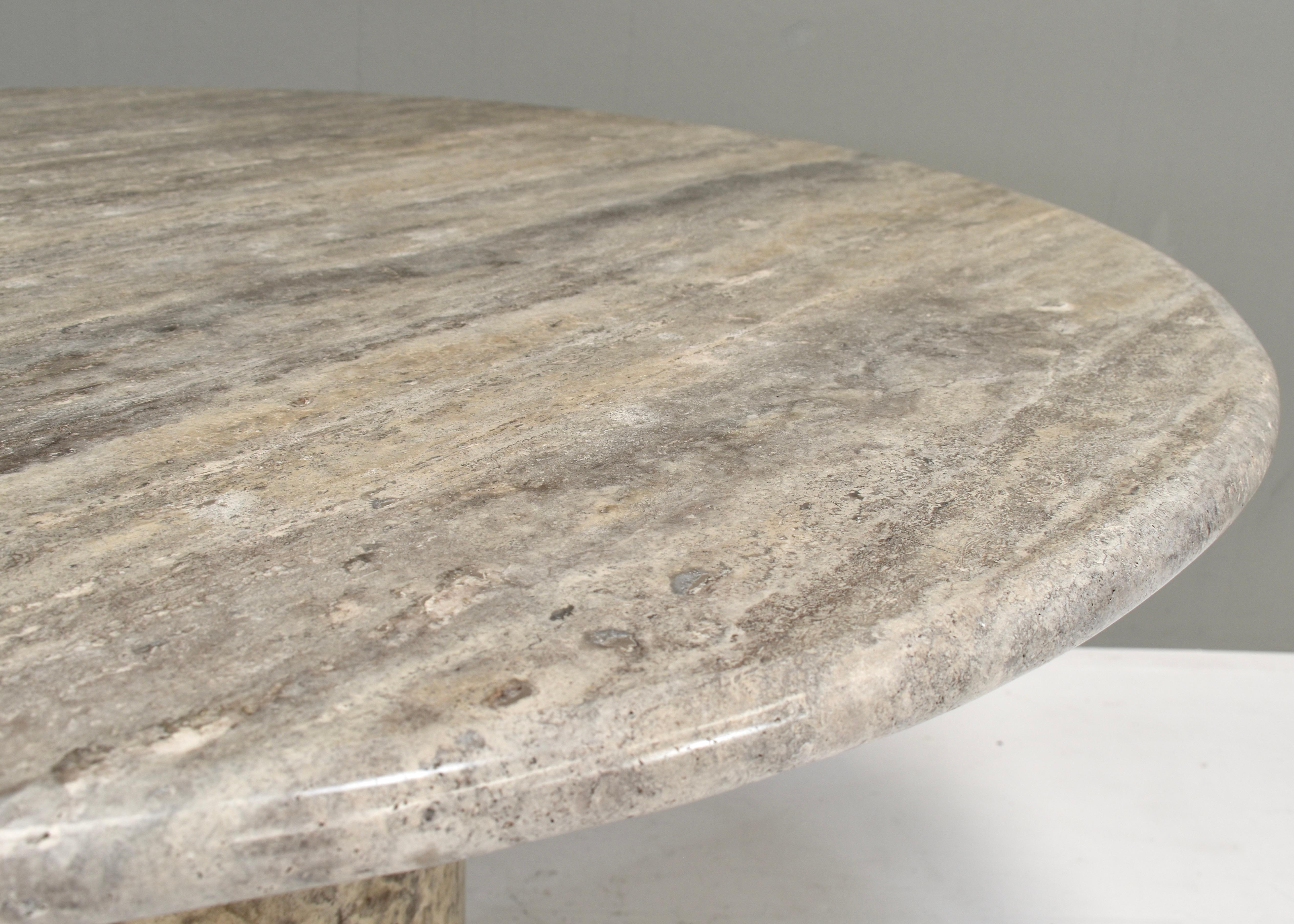 Grey / Beige Travertine Round Dining Table For Sale 12