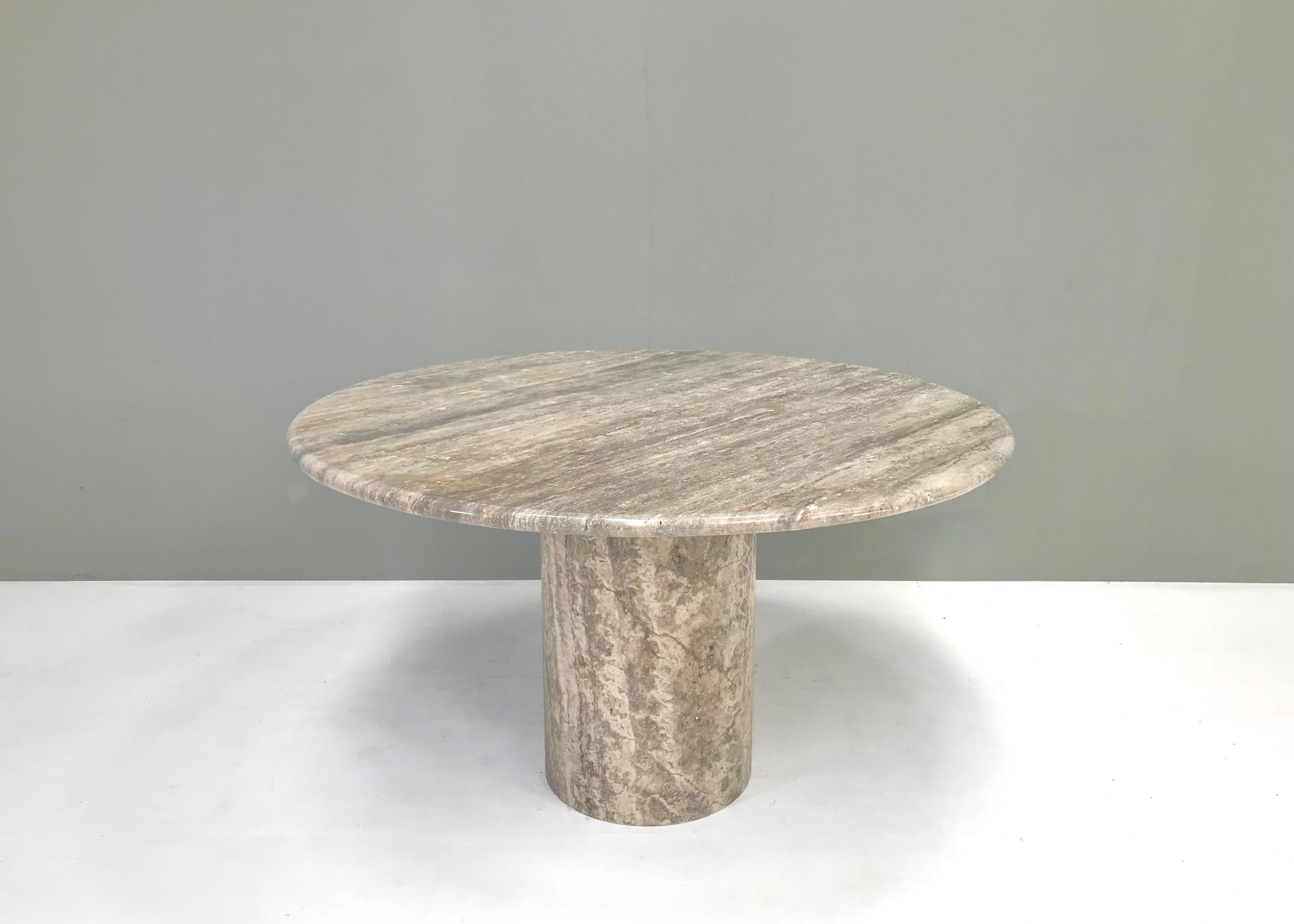 Mid-Century Modern Grey / Beige Travertine Round Dining Table For Sale