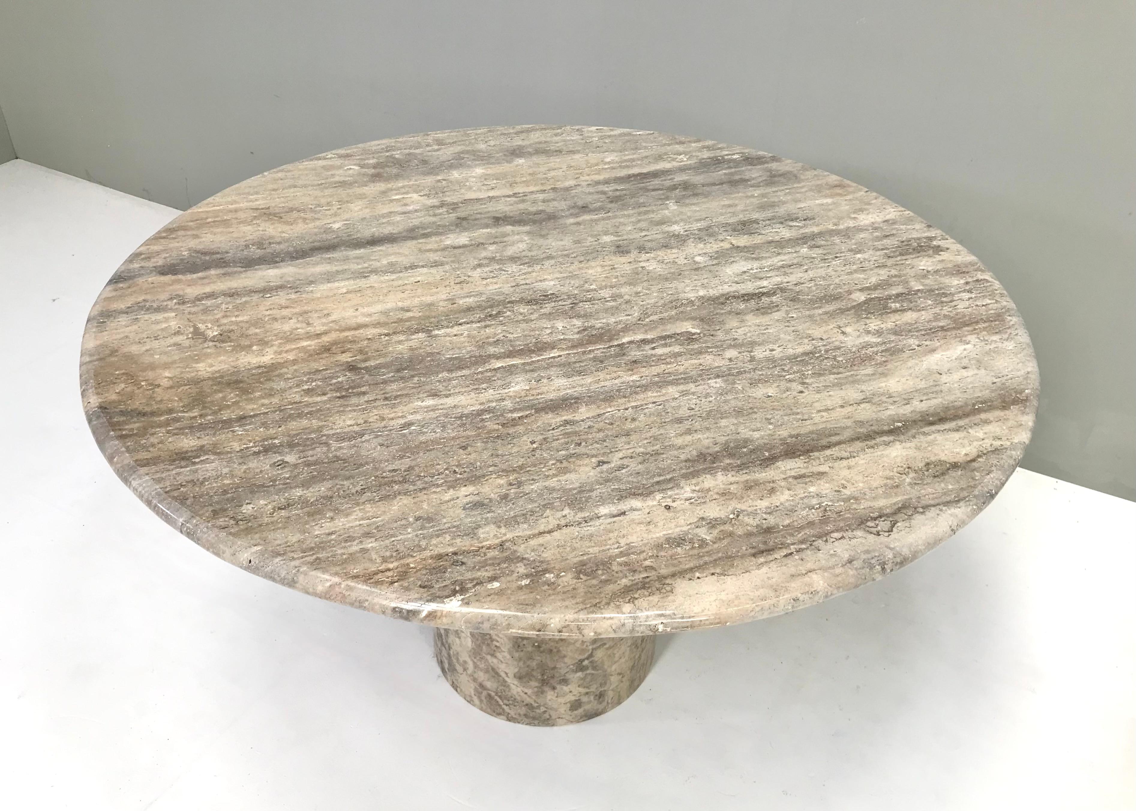 Contemporary Grey / Beige Travertine Round Dining Table For Sale