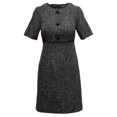 Graues & schwarzes Blumarine Tweed Kleid mit kurzen Ärmeln Größe IT 40