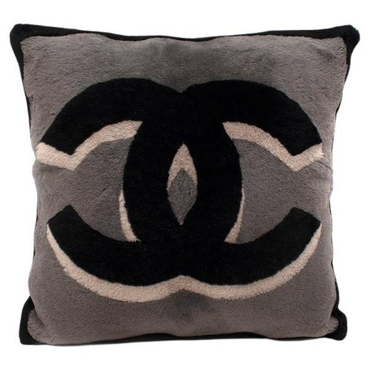Grey and Black CC Shearling and Cashmere Pillow at 1stDibs