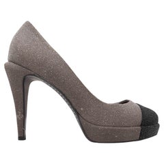 Grey & Black Chanel Cap-Toe Platform Sparkle Pumps Size 37.5