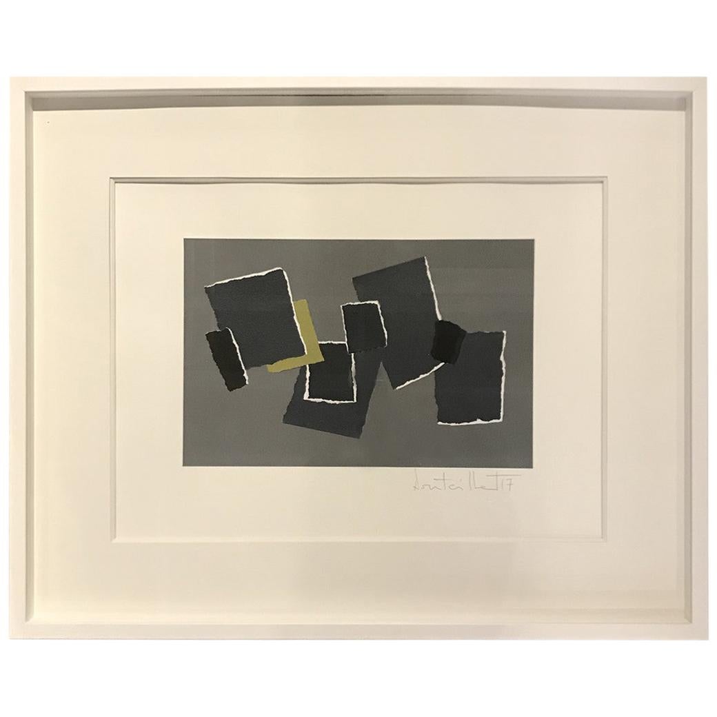 Grey, Black, Chartreuse Collage by Artist Isabelle Bouteillet, France