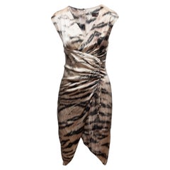 Grey & Black Roberto Cavalli Silk Tiger Print Dress Size IT 40