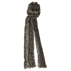 Grey & Black Saint Laurent Long Leopard Print Scarf