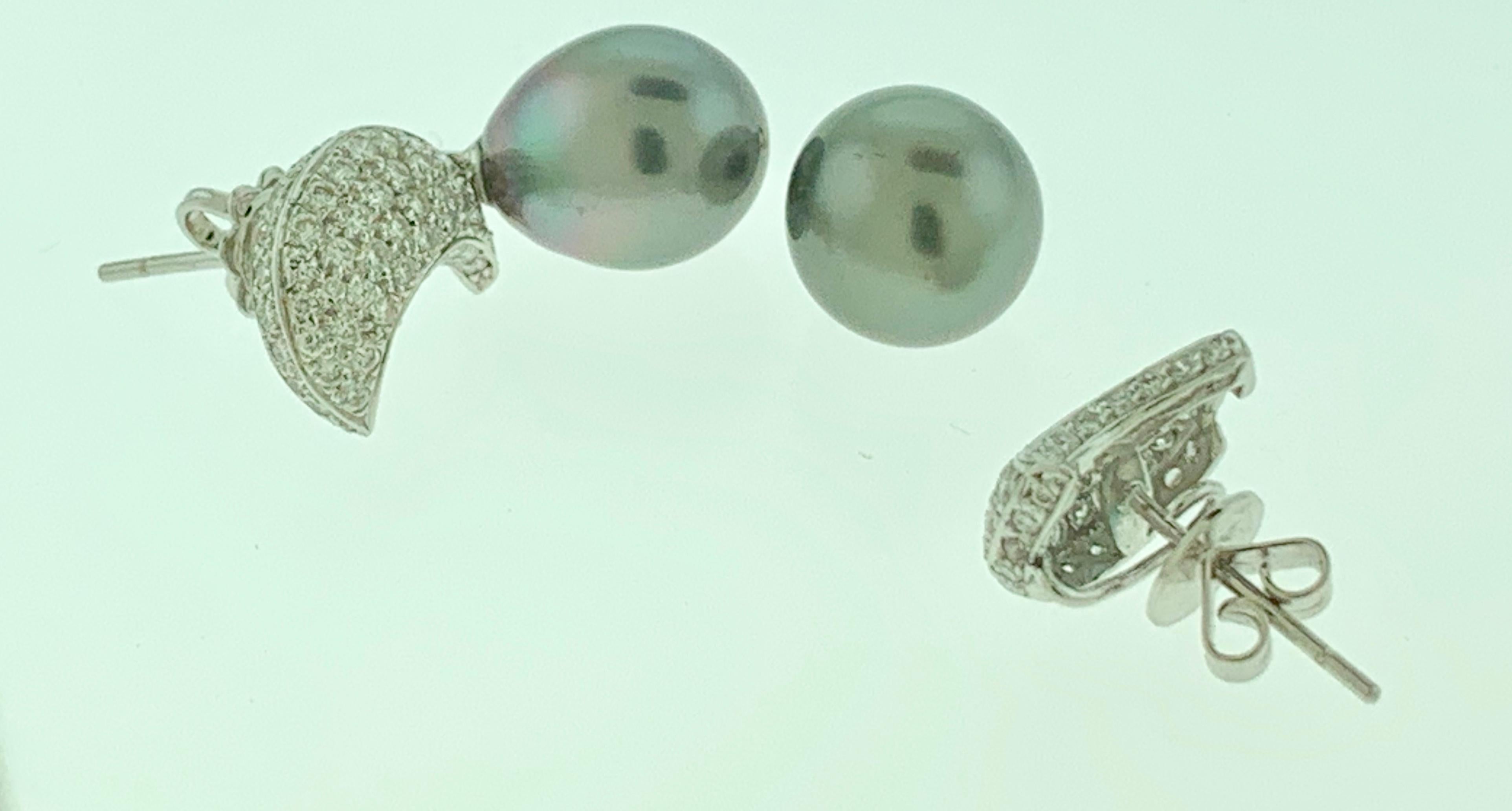 Pendientes Colgantes de Cóctel de Tahití Negro Gris con Diamantes Oro Blanco de 18 Kilates en venta 1