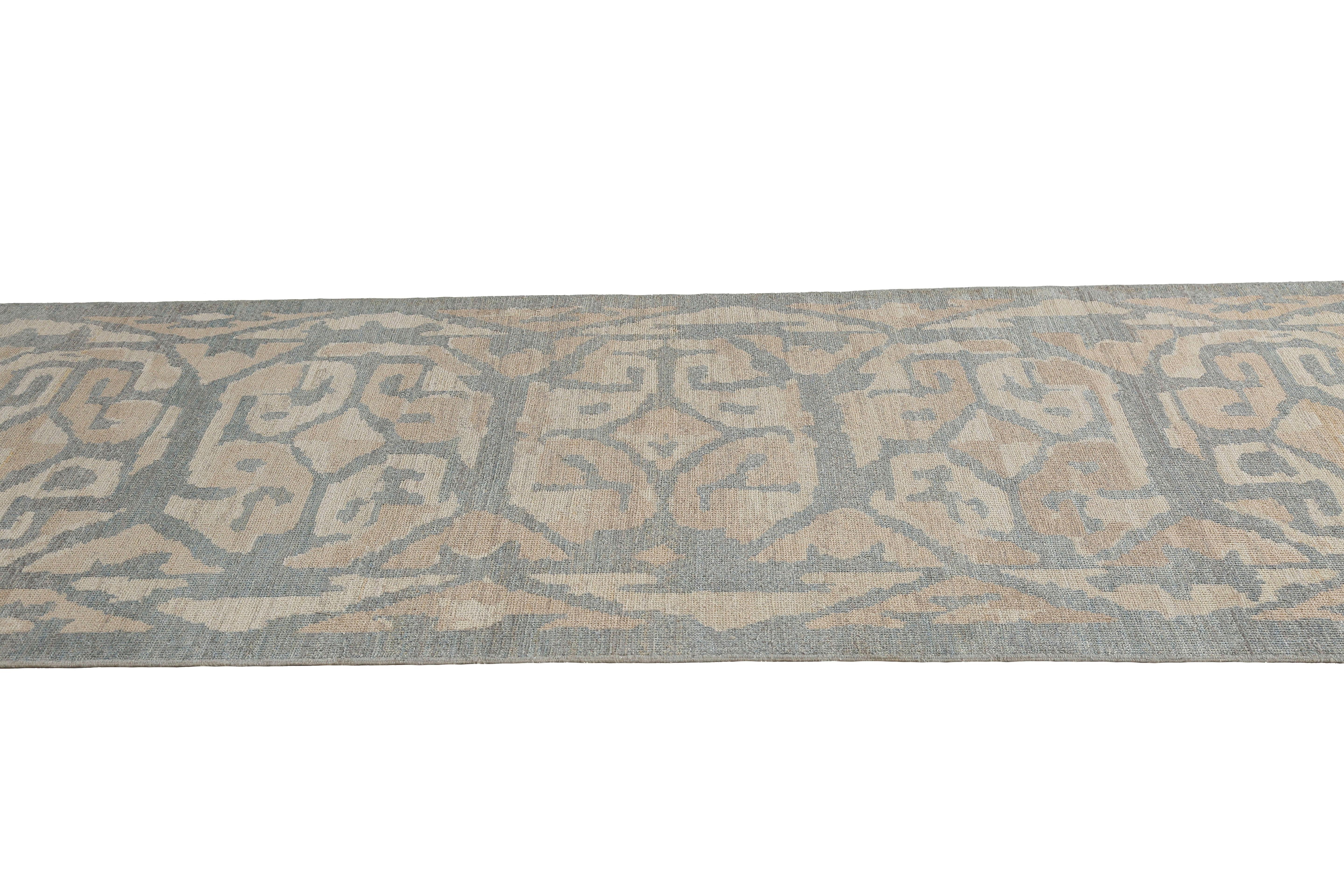 Contemporary Grey Blended Design Handmade Runner For Sale